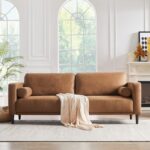 Sofa Couches, 79” Mid-Century Modern Couch, thable Faux Leather Couch with Upholstered Cushions/Pillows, 3-Seat Sofas & Couches, for Living Room Apartment Office, Brown