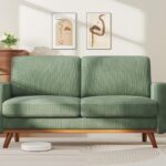 68" Loveseat Sofa - Green, Comfy Corduroy with Spring Cushion, Solid Wood Frame, Modern Deep Seat, Bedroom & Living Room, Office Couch
