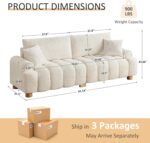 Boucle Sofa Couch, 91" Comfy Tufted Upholstered Cloud Couches, Modern 3 Seater Sofa with Pillows, Oversized Deep Seat  Couch for Living Room, Bedroom, Apartment (White) - Image 2