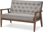 Sorrento Mid-Century Retro Modern Grey Fabric Upholstered Wooden 2-Seater Loveseat