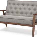 Sorrento Mid-Century Retro Modern Grey Fabric Upholstered Wooden 2-Seater Loveseat