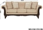 Carved Wood Frame Sofa, Beige Wheat - Image 2