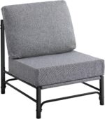 Mid Century Modern Accent Chair, Comfy Reading Chair with Soft Cushion, Metal Frame Fabric Large Lazy Chair, Upholstered Lounge Sofa Chairs for Living Room, Bedroom, Balcony, Black