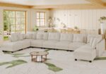 Oversized Modular Sectional Couches for Living Room with Storage | Plush Corduroy, 10-Seater Sofa, 8 Throw Pillows, L/U-Shaped Sleeper, Beige Sofa