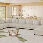 Oversized Modular Sectional Couches for Living Room with Storage | Plush Corduroy, 10-Seater Sofa, 8 Throw Pillows, L/U-Shaped Sleeper, Beige Sofa