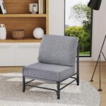 Mid Century Modern Accent Chair, Comfy Reading Chair with Soft Cushion, Metal Frame Fabric Large Lazy Chair, Upholstered Lounge Sofa Chairs for Living Room, Bedroom, Balcony, Black - Image 2