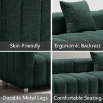 87.4" Mid-Century Sofa Couch, 3 Seater Sofa with Two Pillows, Upholstered Sofa Couch Tufted Teddy Fabric Solid Wood Fram and Legs for Living Room Bedroom Office (Green) - Image 2