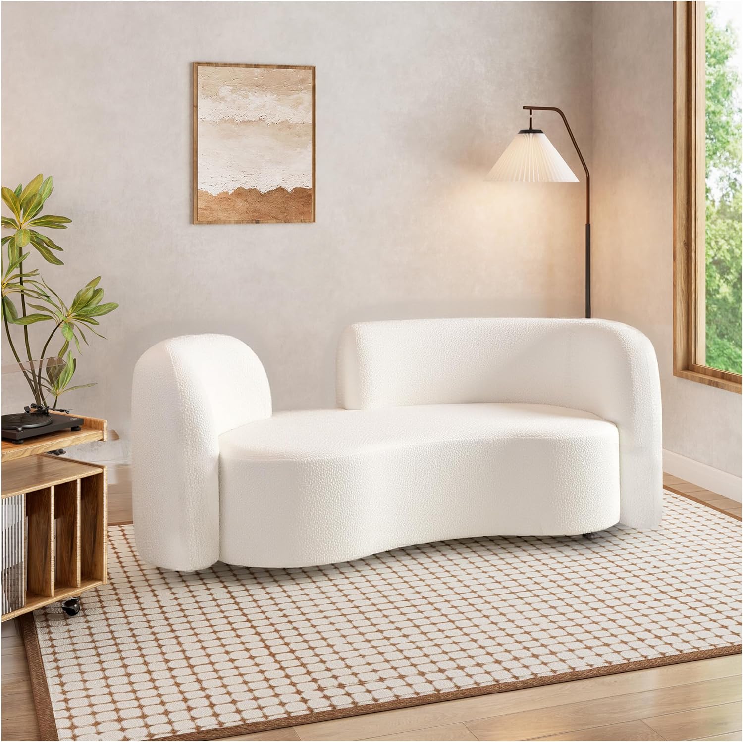 81cVpDVbkpL._AC_SL1500_.jpg 68.9" Curved Sofa with Solid Wood Frame, Beige Couch with Upholstery, Easy Assembly and Easy Care, Modern Loveseat Couch for Living Room, Bedroom, Office, Hotel, Cafe - Image 1