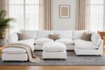Modular Sectional Sofa, Oversized Chenille Cloud Couch, Deep Comfy Seat, 8-Seater Sofas Couches for Living Room, White | Premium Chenille, Without Compress, Oversized, Cloud Comfort, Thick Cushions