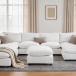 Modular Sectional Sofa, Oversized Chenille Cloud Couch, Deep Comfy Seat, 8-Seater Sofas Couches for Living Room, White | Premium Chenille, Without Compress, Oversized, Cloud Comfort, Thick Cushions