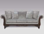 Carved Wood Frame Sofa, Gray