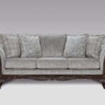 Carved Wood Frame Sofa, Gray