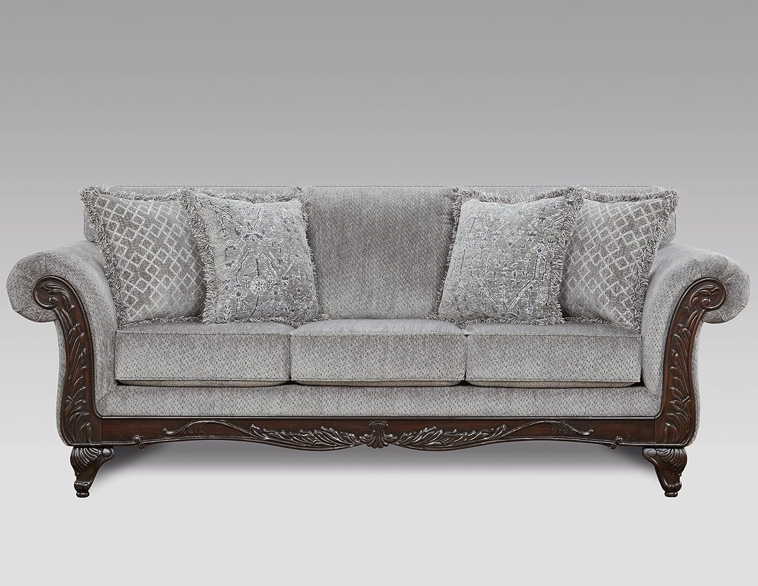 81fcE752xL._AC_SL1500_.jpg Carved Wood Frame Sofa, Gray - Image 1