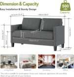Comfy Loveseat Sofa Small Grey Couch, Small Love Seat Bedroom, Mid Century Modern Couches Living Room Dorm Office, 2 Seater Couch Deep Seat Sofas, 57”W (Dark Grey (Loveseat)) - Image 2