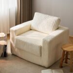 Giant Bean Bag Chair for Adults, Comfy Bean Bag Sofa with Pillows and Armrests, Large Plush Upholstered Floor Sofa Bean Chair for Living Room Bedroom, White