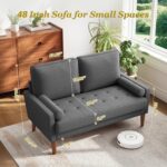 Loveseat Sofa with Solid Wood Legs, 48" Small Couches for Small Spaces, Love Seat for Living Room, Bedroom, Easy Assembly Mid Century Modern Couch with Throw Pillow for Apartment, Grey - Image 2