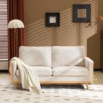 68' W Comfortable Mid Century Loveseat, Two Seater Sofa with Spring Support & Solid Wood Frame, Corduroy Fabric Small Couch for Living Room, Small Space, Bedroom, White - Image 2