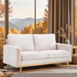 68' W Comfortable Mid Century Loveseat, Two Seater Sofa with Spring Support & Solid Wood Frame, Corduroy Fabric Small Couch for Living Room, Small Space, Bedroom, White