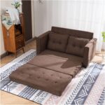 Simple  Style Double Sofa Bed Disassembly&Assembly of Back Pull Point 148x74x81CM Solid Wood Soft Bag Brown,Sofa Couch - Image 2