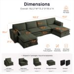 162.2" Washable Oversized Modular Sectional Sofa, Cloud Couch with Fully Removable Cover, Comfy Sectional Couches for Living Room, Performance Fabric, Green, 4-Seater with 2 Storage Ottoman,U-Shaped | Fully Washable Cover, Performance Fabric, 36.6” Oversized Seat, Storage Ottoman, Tool-Free Install - Image 2