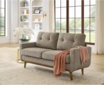 Medieval Modern Upholstered Plush Sofa, Solid Wood Legs, Sturdy and Easy-to-Install Living Room Office Apartment Small Sofa, Khaki