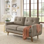 Medieval Modern Upholstered Plush Sofa, Solid Wood Legs, Sturdy and Easy-to-Install Living Room Office Apartment Small Sofa, Khaki