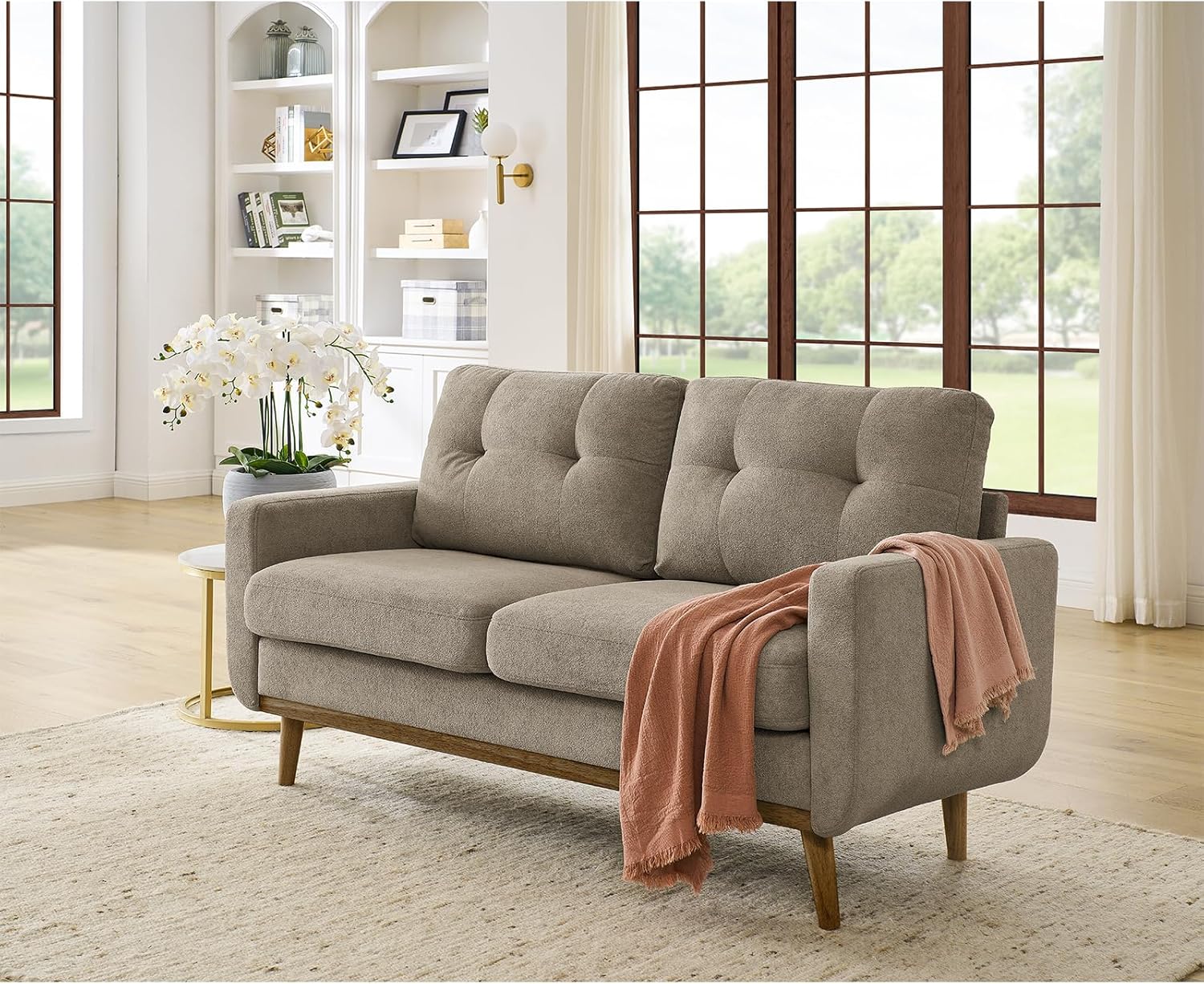 81qnMG5sSIL._AC_SL1500_.jpg Medieval Modern Upholstered Plush Sofa, Solid Wood Legs, Sturdy and Easy-to-Install Living Room Office Apartment Small Sofa, Khaki - Image 1