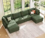 Modular Sectional Sofa with Storage Ottoman, Oversized Cloud Couch Sectional with Extra Deep Seat, Convertible Upholstered U Shaped Sectional Couches for Living Room, Plush Corduroy Green
