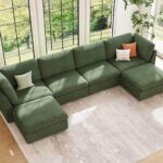 Modular Sectional Sofa with Storage Ottoman, Oversized Cloud Couch Sectional with Extra Deep Seat, Convertible Upholstered U Shaped Sectional Couches for Living Room, Plush Corduroy Green