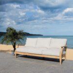 Natural and White Wood Outdoor Sofa, Natural/White - Image 2
