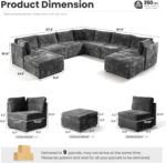 Modular Sectional Sofa Couch with U-Shape Chaise Ottomans, Comfy Plush Corduroy Cloud Couches, Modern Deep Seat Sofas Set for Living Room, 9-Seater, Grey - Image 2