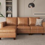 91" Faux Leather Modular Sectional Sofa with Storage, Mid Century Modern Sectional Couches for Living Room, Soft Padded Armrests, 3 Seater L-Shaped Couch with Ottoman, Brown