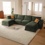 162.2" Washable Oversized Modular Sectional Sofa, Cloud Couch with Fully Removable Cover, Comfy Sectional Couches for Living Room, Performance Fabric, Green, 4-Seater with 2 Storage Ottoman,U-Shaped | Fully Washable Cover, Performance Fabric, 36.6” Oversized Seat, Storage Ottoman, Tool-Free Install