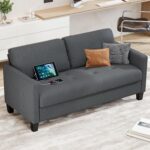 Comfy Loveseat Sofa Small Grey Couch, Small Love Seat Bedroom, Mid Century Modern Couches Living Room Dorm Office, 2 Seater Couch Deep Seat Sofas, 57”W (Dark Grey (Loveseat))