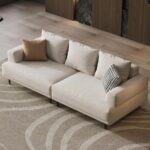 Cream Fabric Sectional Sofa – Contemporary Upholstered Couch with Metal Legs for Living Room (82.67inch-3Seats)