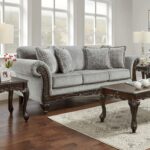 Carved Wood Frame Sofa, Gray - Image 2
