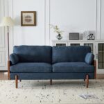 71.75" Mid-Century Modern Sofa with Plush Cushions, Wood Sides & Rounded Legs Compact & Stylish Couch for Living Room, Apartment Office, Navy