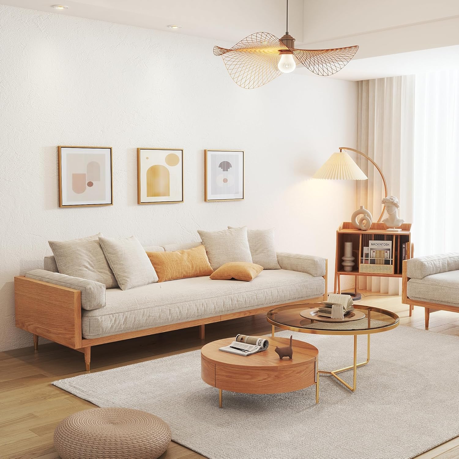 91jGtH0wJ6L._AC_SL1500_.jpg Modern 3 Seater Sofa, Upholstered Linen Fabric Couch, Chinese Style Sofa with Solid Wood Frame Large Sofa for Living Room, 82.7" W x 34.6" D x 26.8" H - Image 1